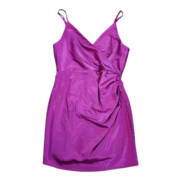 AQUA Drape Front Pink Satin Mini Dress with Adjuatable Spaghetti Straps Small - Picture 4 of 8